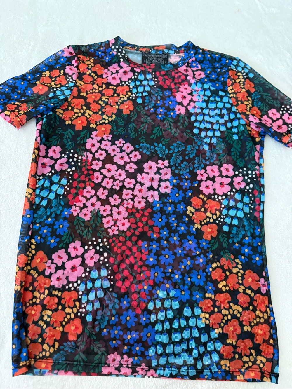 Johnny Was Eleanor Mesh Short Sleeve Tee in Astrid Size XS D79